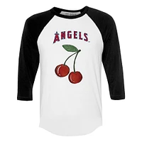 Women's Tiny Turnip White Los Angeles Angels Cherries 3/4-Sleeve Raglan Baseball T-Shirt