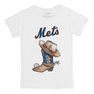 Infant Tiny Turnip White New York Mets Cowboy Boot T-Shirt