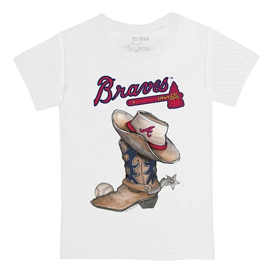 Infant Tiny Turnip White Atlanta Braves Cowboy Boot T-Shirt