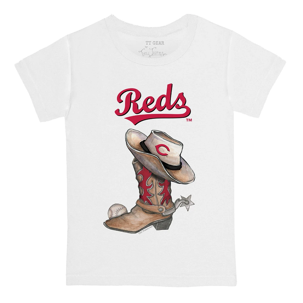 Infant Tiny Turnip White Cincinnati Reds Cowboy Boot T-Shirt