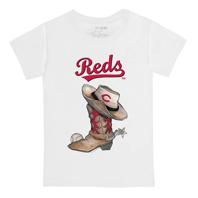 Infant Tiny Turnip White Cincinnati Reds Cowboy Boot T-Shirt