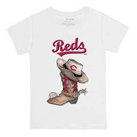 Infant Tiny Turnip White Cincinnati Reds Cowboy Boot T-Shirt