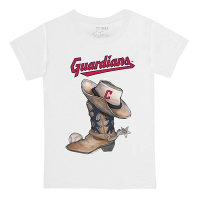 Infant Tiny Turnip White Cleveland Guardians Cowboy Boot T-Shirt