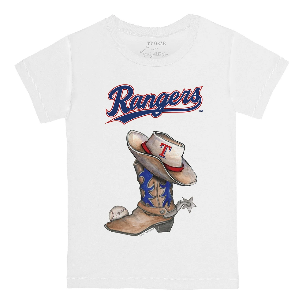 Toddler Tiny Turnip White Texas Rangers Cowboy Boot T-Shirt