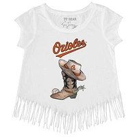 Girls Toddler Tiny Turnip White Baltimore Orioles Cowboy Boot Fringe T-Shirt