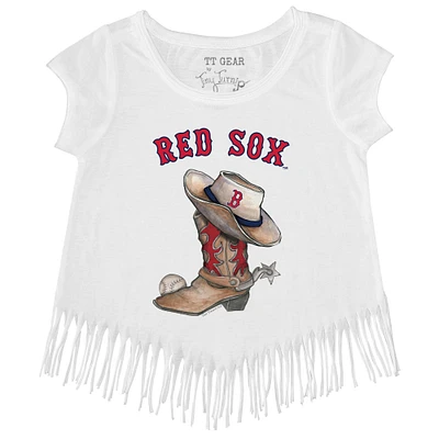 Girls Toddler Tiny Turnip White Boston Red Sox Cowboy Boot Fringe T-Shirt