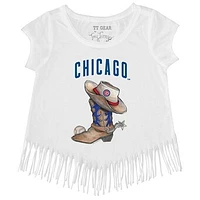 Girls Toddler Tiny Turnip White Chicago Cubs Cowboy Boot Fringe T-Shirt