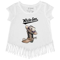 Girls Toddler Tiny Turnip White Chicago Sox Cowboy Boot Fringe T-Shirt
