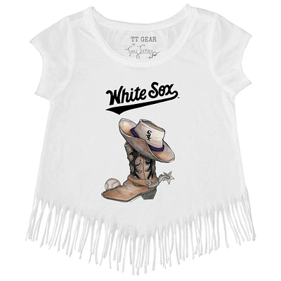 Girls Toddler Tiny Turnip White Chicago Sox Cowboy Boot Fringe T-Shirt