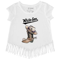 Girls Toddler Tiny Turnip White Chicago Sox Cowboy Boot Fringe T-Shirt