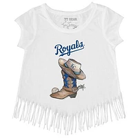Girls Toddler Tiny Turnip White Kansas City Royals Cowboy Boot Fringe T-Shirt