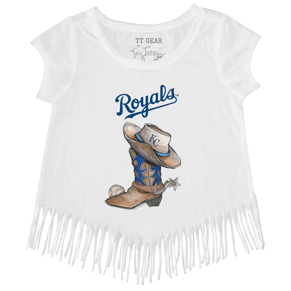 Girls Toddler Tiny Turnip White Kansas City Royals Cowboy Boot Fringe T-Shirt