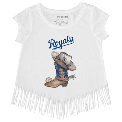 Girls Toddler Tiny Turnip White Kansas City Royals Cowboy Boot Fringe T-Shirt
