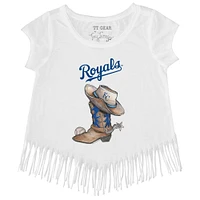Girls Toddler Tiny Turnip White Kansas City Royals Cowboy Boot Fringe T-Shirt