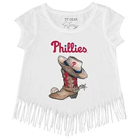 Girls Youth Tiny Turnip White Philadelphia Phillies Cowboy Boot Fringe T-Shirt