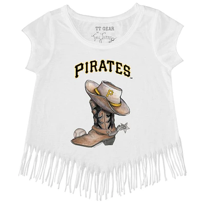 Girls Youth Tiny Turnip White Pittsburgh Pirates Cowboy Boot Fringe T-Shirt