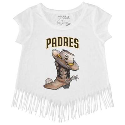 Girls Youth Tiny Turnip White San Diego Padres Cowboy Boot Fringe T-Shirt