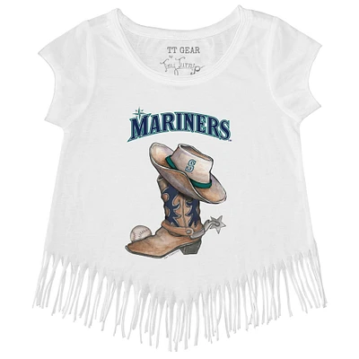 Girls Youth Tiny Turnip White Seattle Mariners Cowboy Boot Fringe T-Shirt
