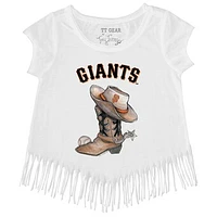 Girls Youth Tiny Turnip White San Francisco Giants Cowboy Boot Fringe T-Shirt