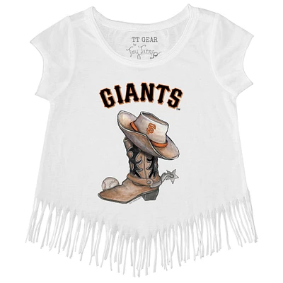 Girls Youth Tiny Turnip White San Francisco Giants Cowboy Boot Fringe T-Shirt