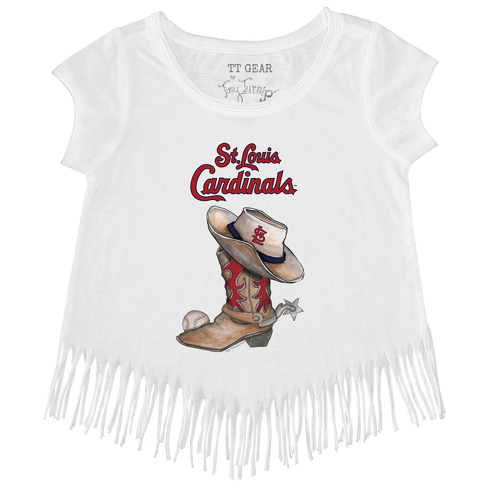 Girls Youth Tiny Turnip White St. Louis Cardinals Cowboy Boot Fringe T-Shirt