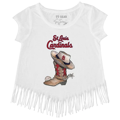 Girls Youth Tiny Turnip White St. Louis Cardinals Cowboy Boot Fringe T-Shirt