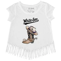 Girls Youth Tiny Turnip White Chicago Sox Cowboy Boot Fringe T-Shirt