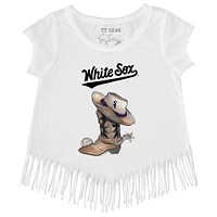 Girls Youth Tiny Turnip White Chicago Sox Cowboy Boot Fringe T-Shirt