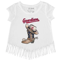 Girls Youth Tiny Turnip White Cleveland Guardians Cowboy Boot Fringe T-Shirt