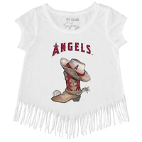 Girls Youth Tiny Turnip White Los Angeles Angels Cowboy Boot Fringe T-Shirt
