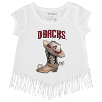 Girls Youth Tiny Turnip White Arizona Diamondbacks Cowboy Boot Fringe T-Shirt