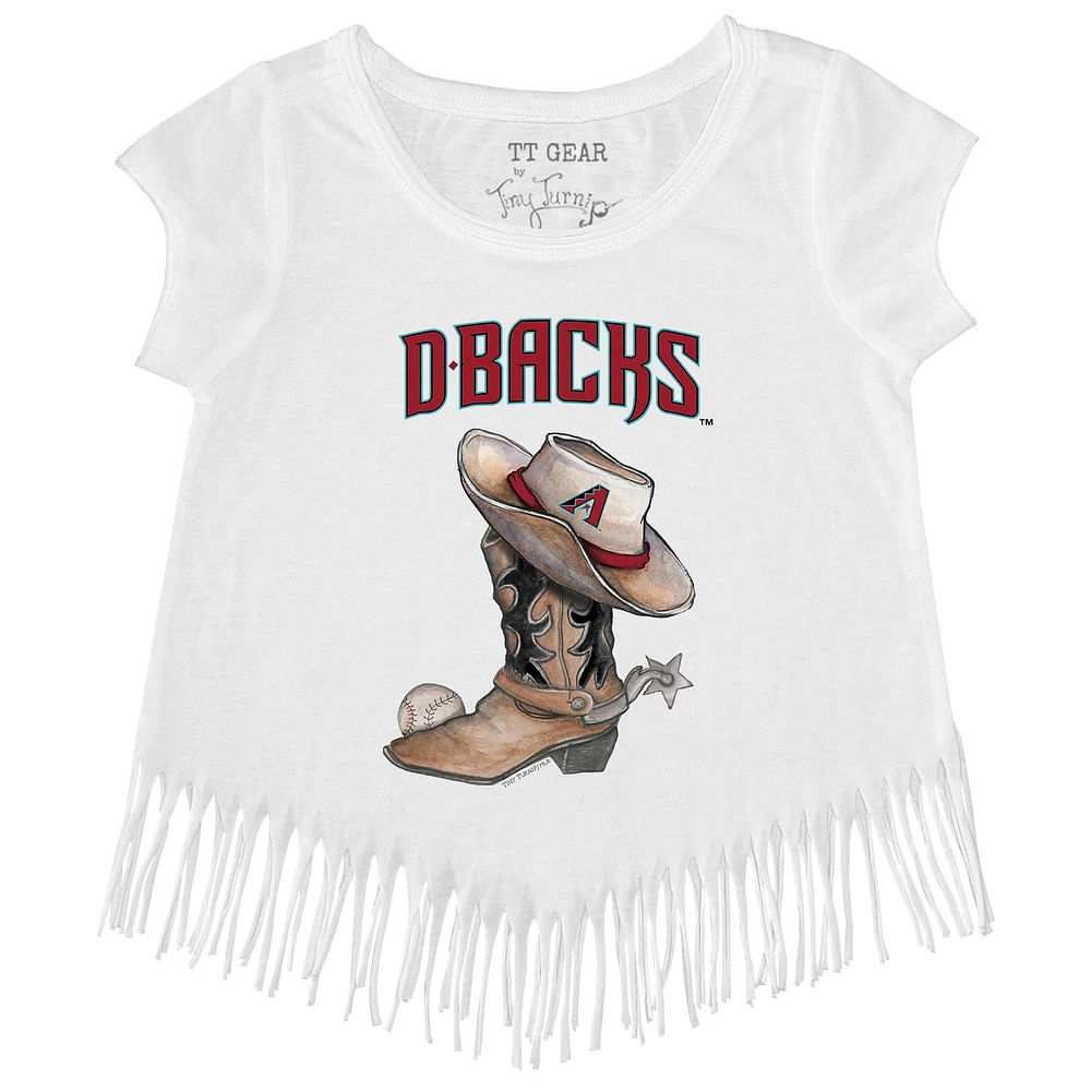 Girls Youth Tiny Turnip White Arizona Diamondbacks Cowboy Boot Fringe T-Shirt