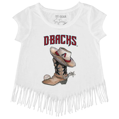 Girls Youth Tiny Turnip White Arizona Diamondbacks Cowboy Boot Fringe T-Shirt