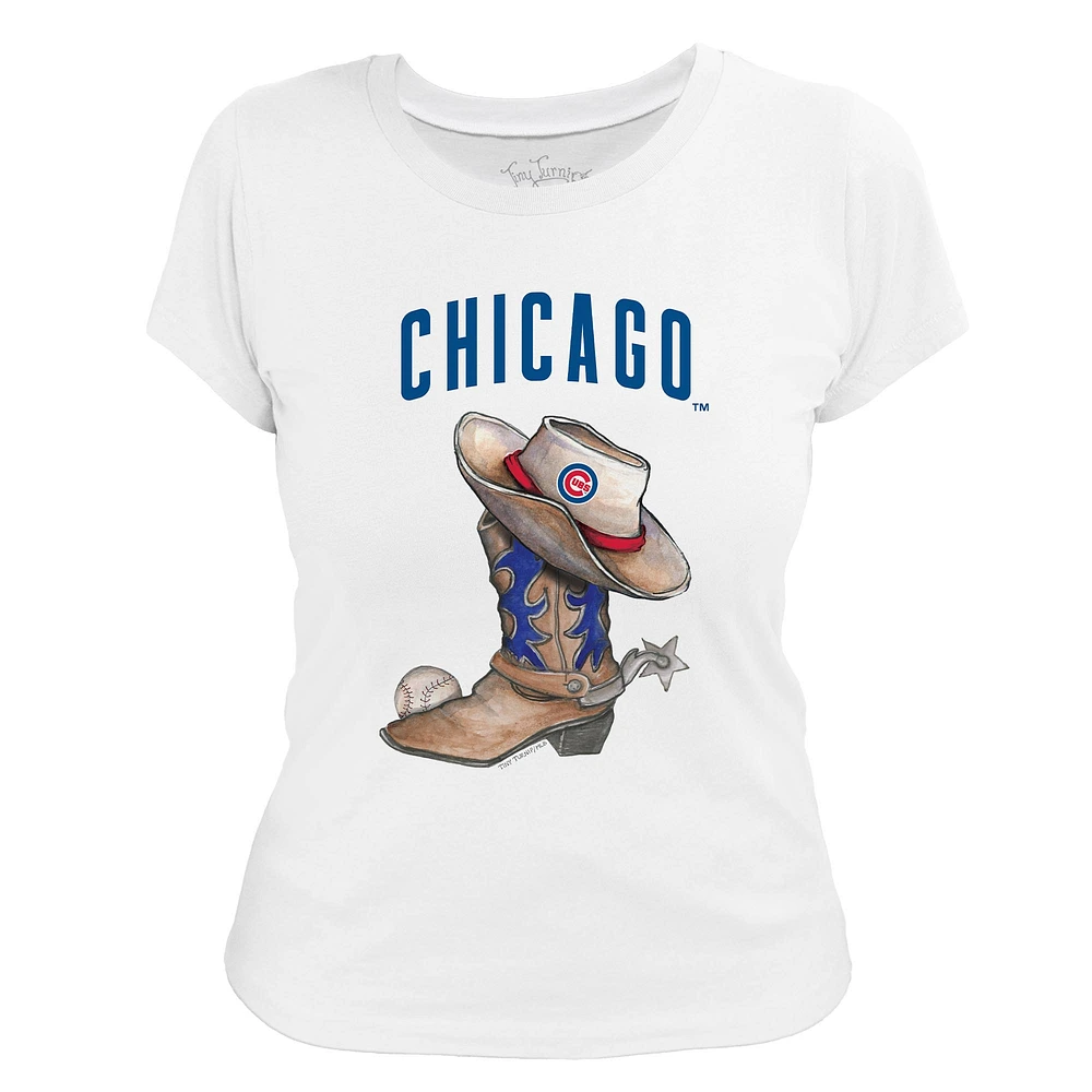 Women's Tiny Turnip White Chicago Cubs Cowboy Boot T-Shirt