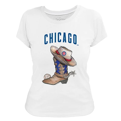 Women's Tiny Turnip White Chicago Cubs Cowboy Boot T-Shirt