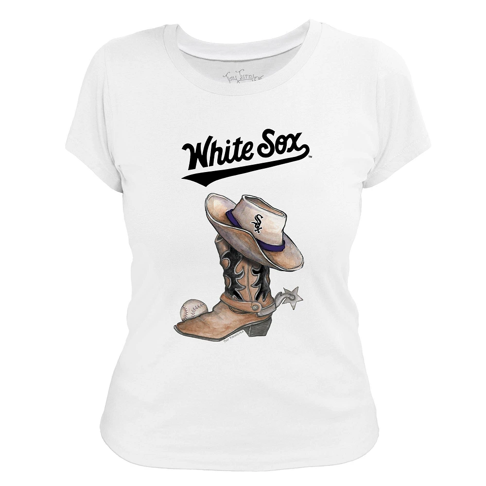 Women's Tiny Turnip White Chicago Sox Cowboy Boot T-Shirt