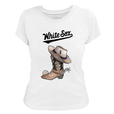 Women's Tiny Turnip White Chicago Sox Cowboy Boot T-Shirt