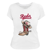 Women's Tiny Turnip White Cincinnati Reds Cowboy Boot T-Shirt