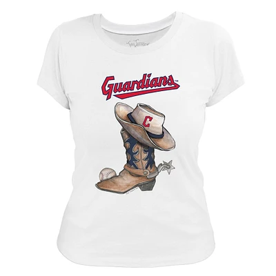 Women's Tiny Turnip White Cleveland Guardians Cowboy Boot T-Shirt