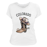 Women's Tiny Turnip White Colorado Rockies Cowboy Boot T-Shirt