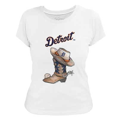 Women's Tiny Turnip White Detroit Tigers Cowboy Boot T-Shirt