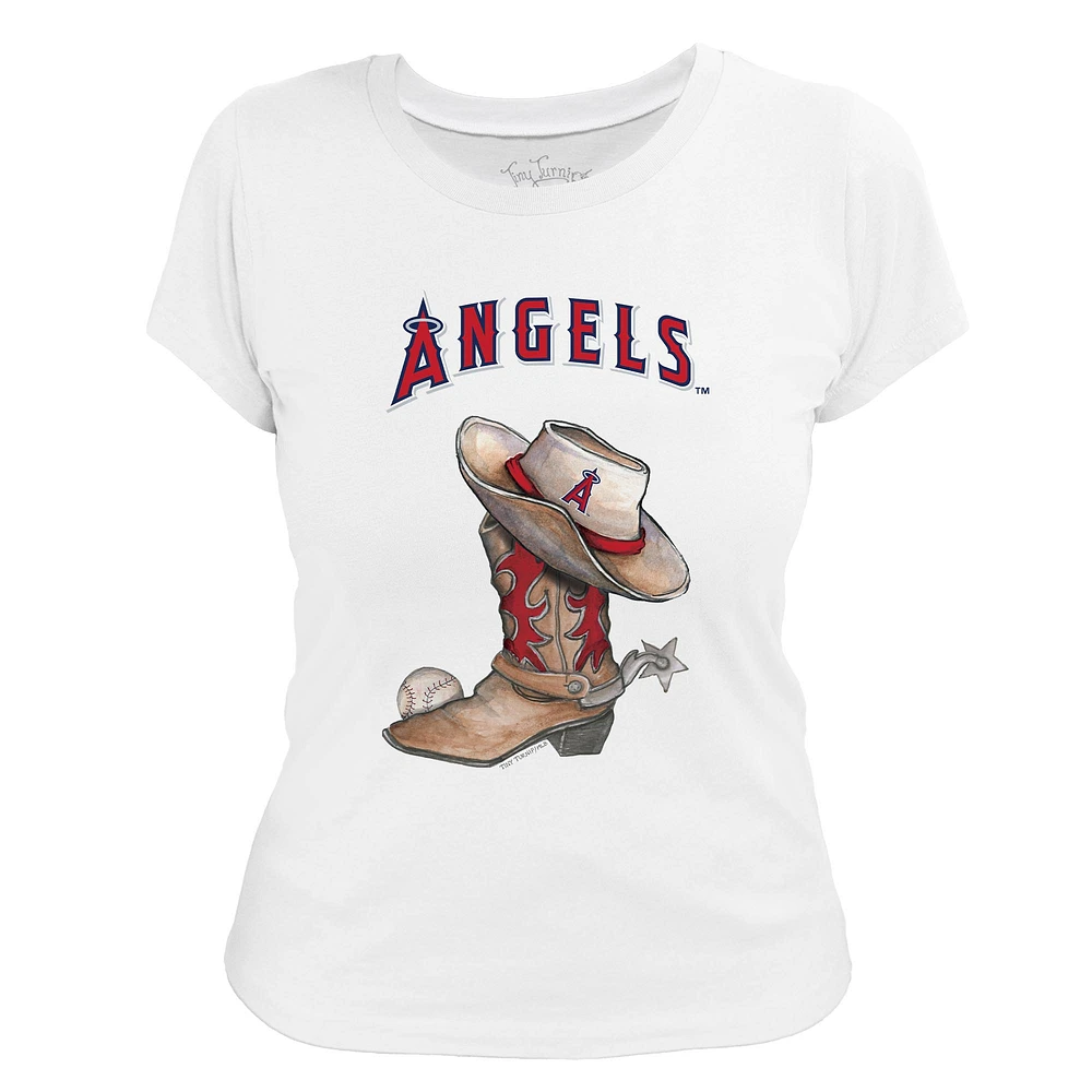 Women's Tiny Turnip White Los Angeles Angels Cowboy Boot T-Shirt