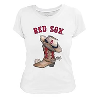 Women's Tiny Turnip White Boston Red Sox Cowboy Boot T-Shirt