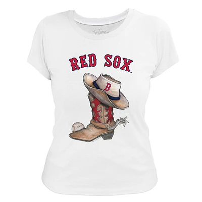 Women's Tiny Turnip White Boston Red Sox Cowboy Boot T-Shirt
