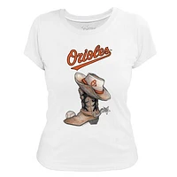 Women's Tiny Turnip White Baltimore Orioles Cowboy Boot T-Shirt