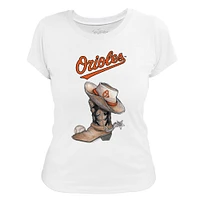 Women's Tiny Turnip White Baltimore Orioles Cowboy Boot T-Shirt