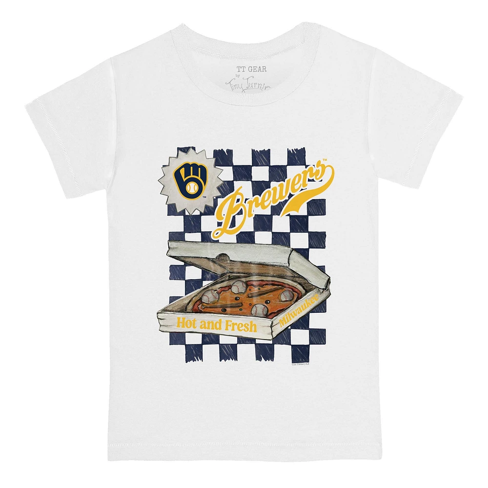 Toddler Tiny Turnip White Milwaukee Brewers Pizza T-Shirt