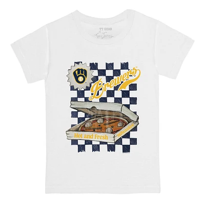 Toddler Tiny Turnip White Milwaukee Brewers Pizza T-Shirt