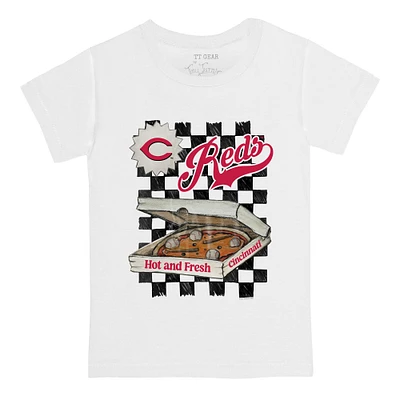 Youth Tiny Turnip White Cincinnati Reds Pizza T-Shirt