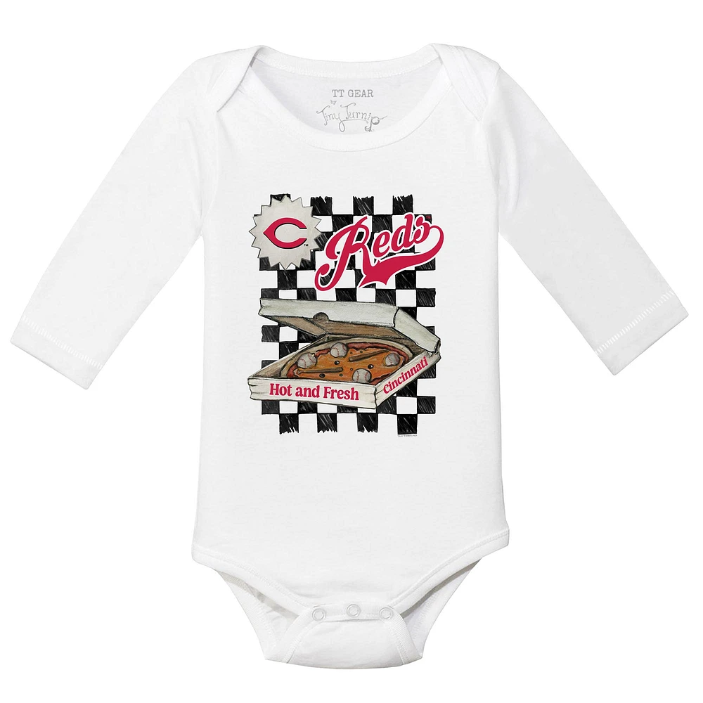Infant Tiny Turnip White Cincinnati Reds Pizza Long Sleeve Bodysuit